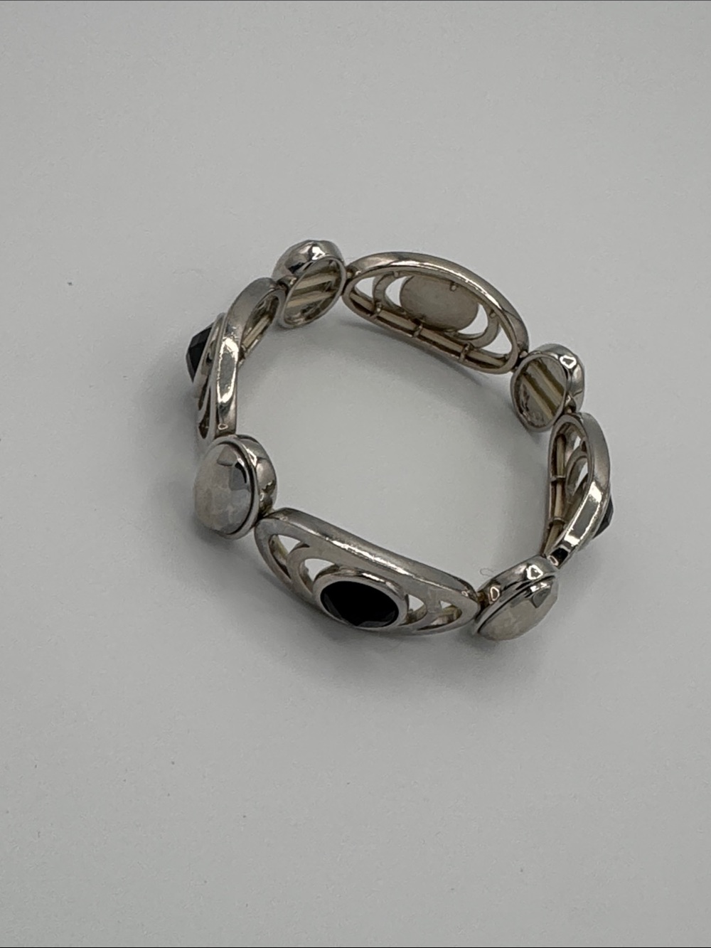 Silver-Tone Stretch Bracelet with Black and White Stones